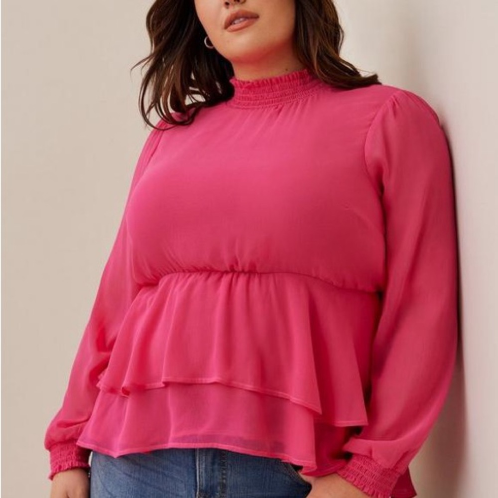 Torrid Crinkle Chiffon Smock Neck Ruffle Tiered Top